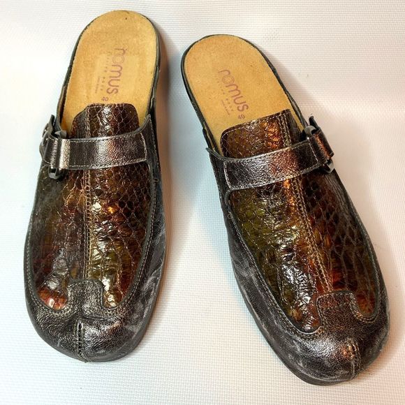 Romus Metallic Leather Mule Casual Slip On Shoes EU 40 US 9 Removable Insole - Picture 1 of 6